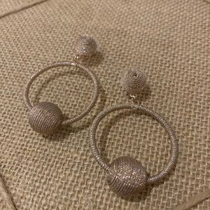 Express rose gold thread & ball dangle hoop earrings
